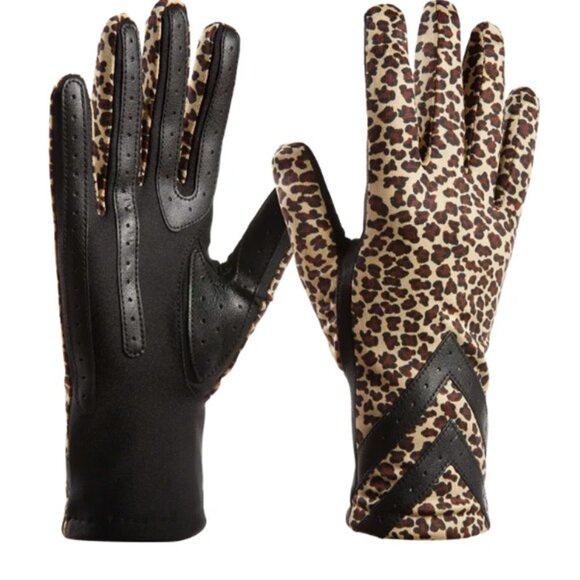 Isotoner SmartDri Spandex 3-Button Length Chevron Glove - A30730(Leo Print) - Picture 1 of 1